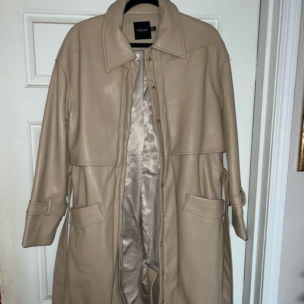 Faux leather trench coat